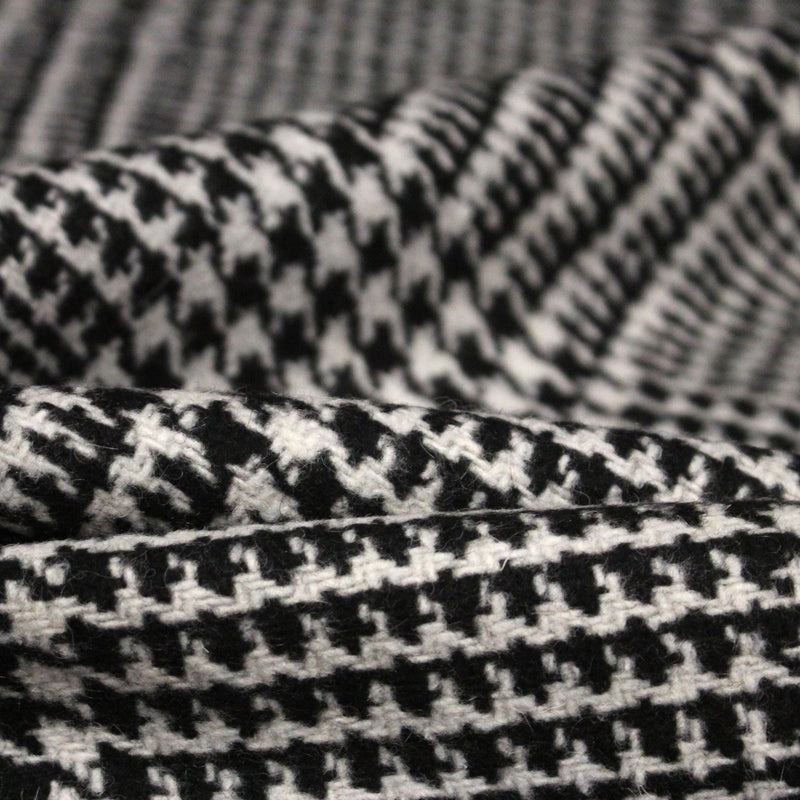 Tissu lainage à grands carreaux & pied de coq noirs et blancs - Fabrication italienne - TissusPapi.com