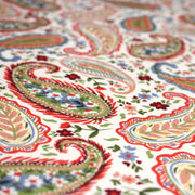 Tissu INDIENNES, gabardine coton imprimée motif cachemire coloré, fond blanc - OEKO - TEX - TissusPapi.com