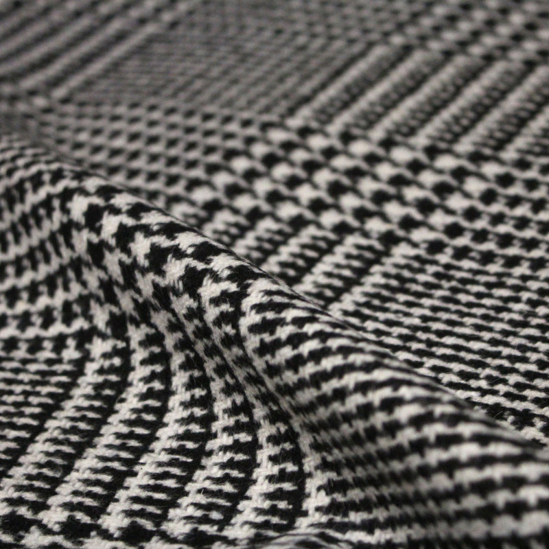 Tissu lainage à grands carreaux & pied de coq noirs et blancs - Fabrication italienne - TissusPapi.com