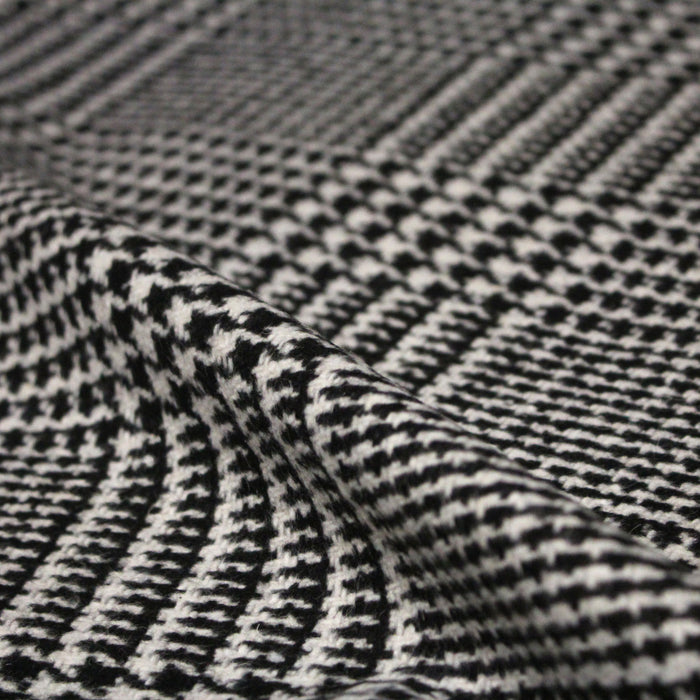 Tissu lainage à grands carreaux & pied de coq noirs et blancs - Fabrication italienne