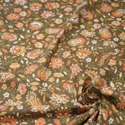 Tissu cotonnade caramel aux fleurs blanches oranges roses, tons SEVENTIES - TissusPapi.com