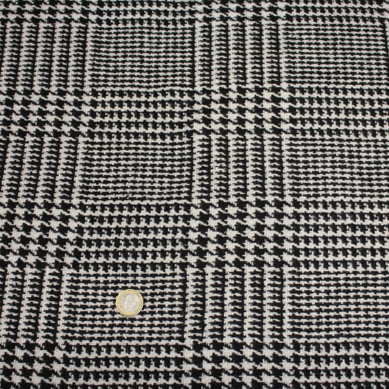 Tissu lainage à grands carreaux & pied de coq noirs et blancs - Fabrication italienne - TissusPapi.com