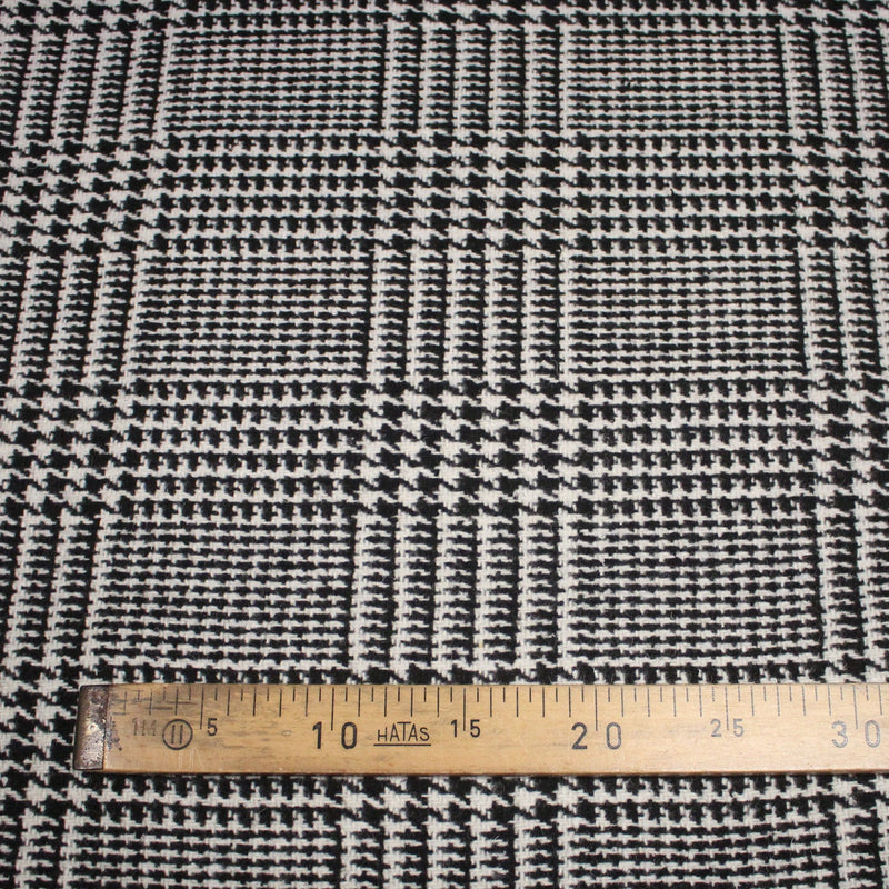 Tissu lainage à grands carreaux & pied de coq noirs et blancs - Fabrication italienne - TissusPapi.com