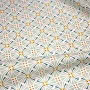 Tissu cotonnade fleuri géométrique ART NOUVEAU, vert amande, bleu canard, orange - OEKO - TEX STANDARD 100 - TissusPapi.com