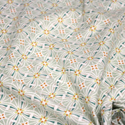 Tissu cotonnade fleuri géométrique ART NOUVEAU, vert amande, bleu canard, orange - OEKO - TEX STANDARD 100 - TissusPapi.com