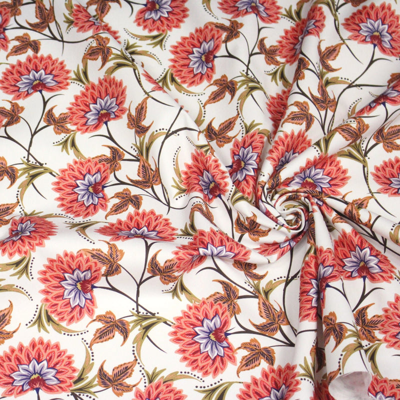 Tissu INDIENNES, gabardine coton imprimée fleurie : deux motifs différents - OEKO - TEX - TissusPapi.com