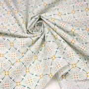 Tissu cotonnade fleuri géométrique ART NOUVEAU, vert amande, bleu canard, orange - OEKO - TEX STANDARD 100 - TissusPapi.com