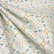 Tissu cotonnade fleuri géométrique ART NOUVEAU, vert amande, bleu canard, orange - OEKO - TEX STANDARD 100 - TissusPapi.com