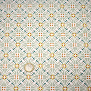 Tissu cotonnade fleuri géométrique ART NOUVEAU, vert amande, bleu canard, orange - OEKO - TEX STANDARD 100 - TissusPapi.com