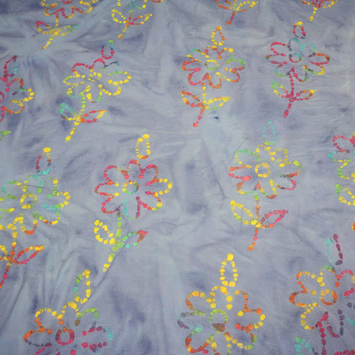 Tissu coton block print bleu aux fleurs multicolores - MADE IN INDIA - TissusPapi.com