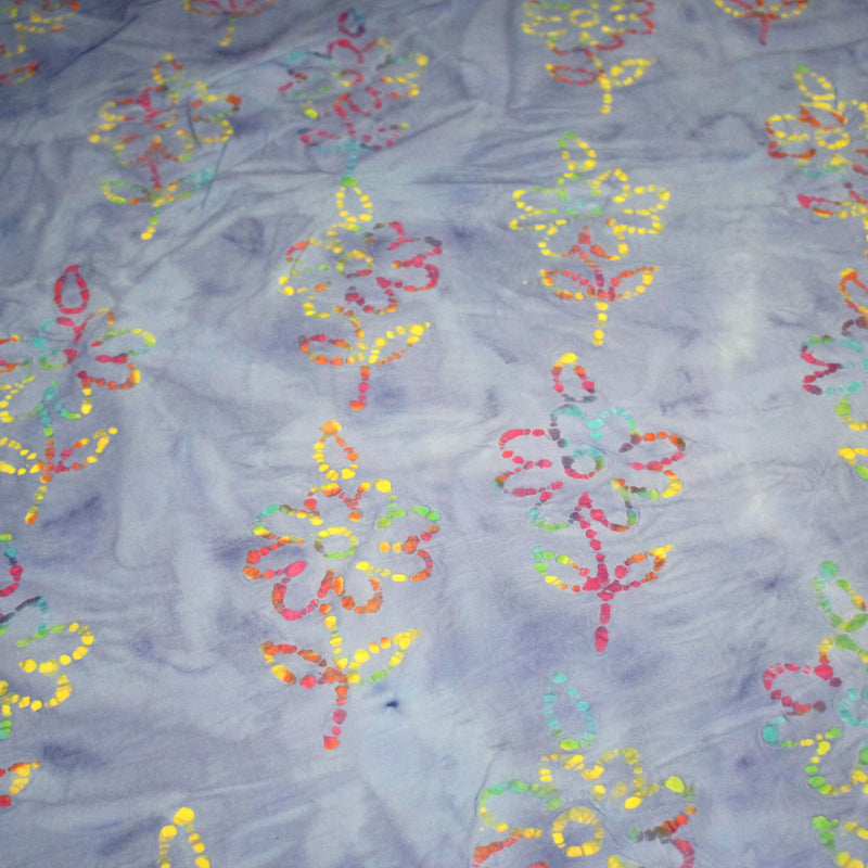 Tissu coton block print bleu aux fleurs multicolores - MADE IN INDIA - TissusPapi.com