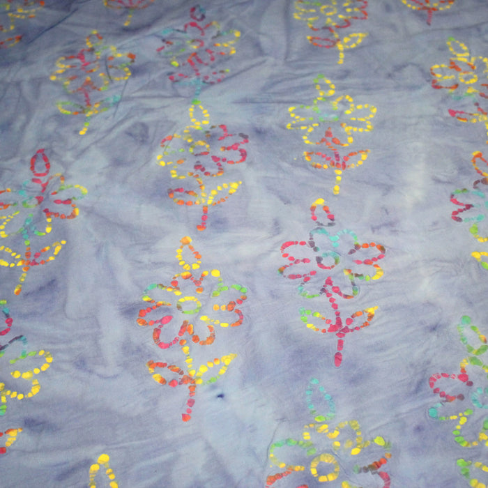 Tissu coton block print bleu aux fleurs multicolores - MADE IN INDIA - TissusPapi.com