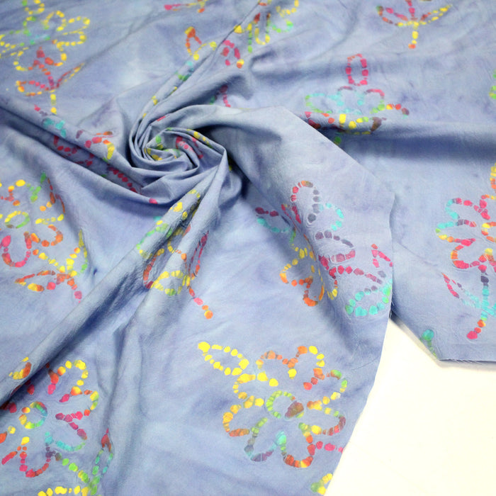 Tissu coton block print bleu aux fleurs multicolores - MADE IN INDIA - TissusPapi.com