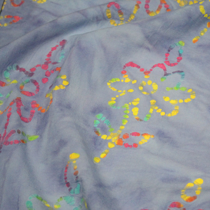 Tissu coton block print bleu aux fleurs multicolores - MADE IN INDIA - TissusPapi.com