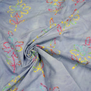 Tissu coton block print bleu aux fleurs multicolores - MADE IN INDIA - TissusPapi.com