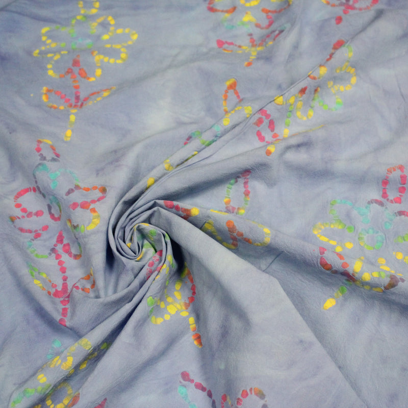 Tissu coton block print bleu aux fleurs multicolores - MADE IN INDIA - TissusPapi.com