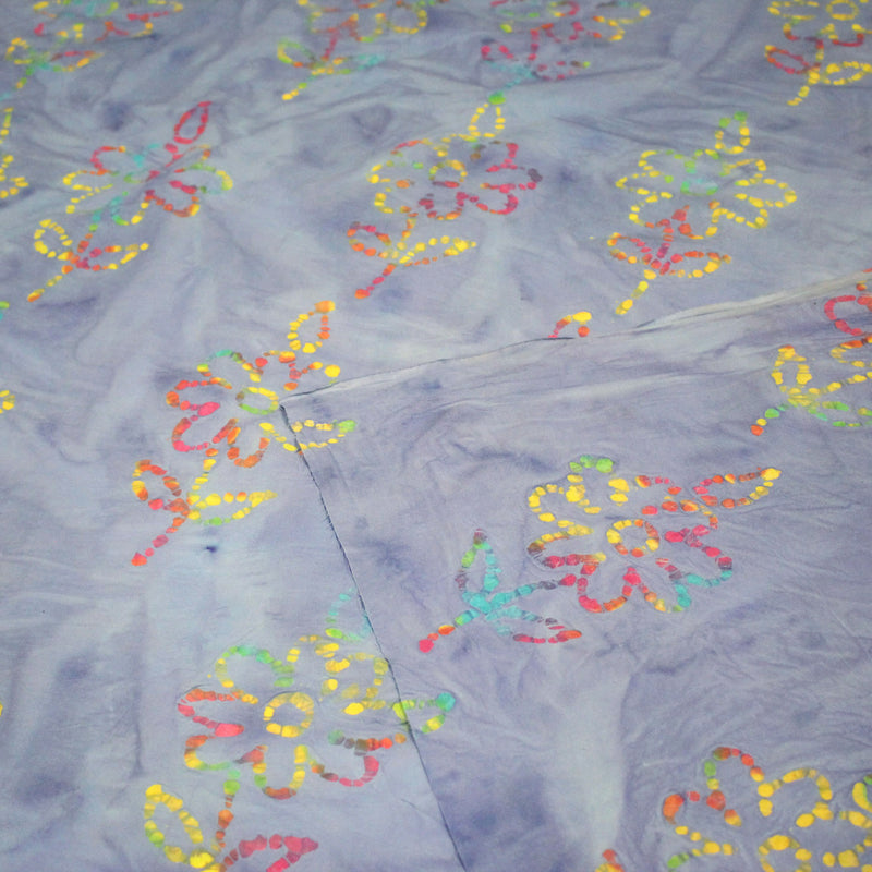 Tissu coton block print bleu aux fleurs multicolores - MADE IN INDIA - TissusPapi.com