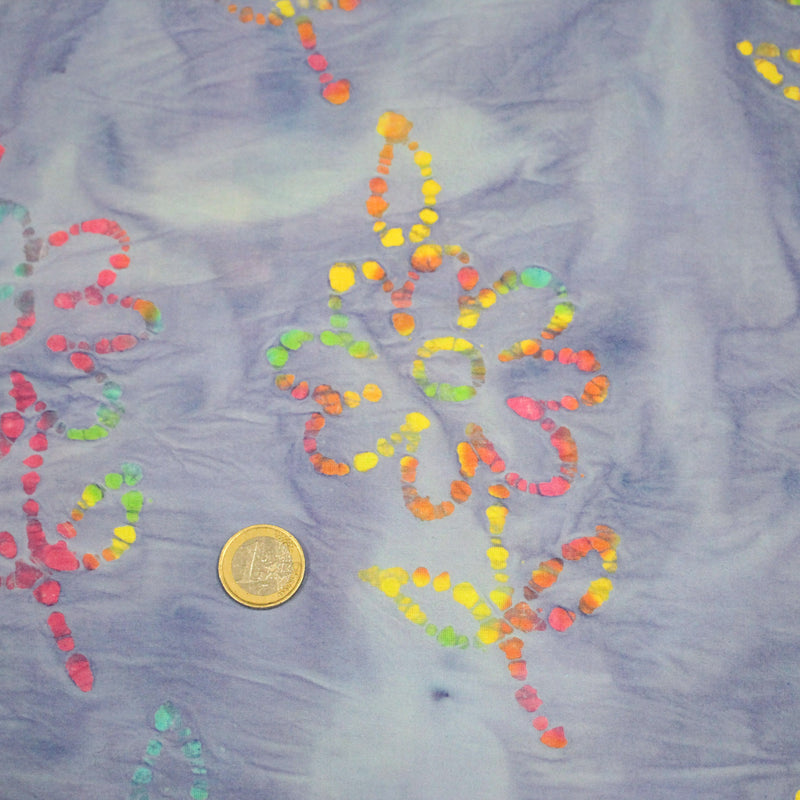 Tissu coton block print bleu aux fleurs multicolores - MADE IN INDIA - TissusPapi.com