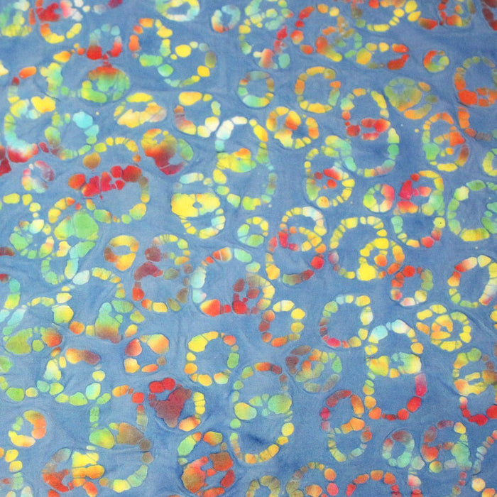 Tissu coton block print bleu aux cercles de pois multicolores - MADE IN INDIA - TissusPapi.com