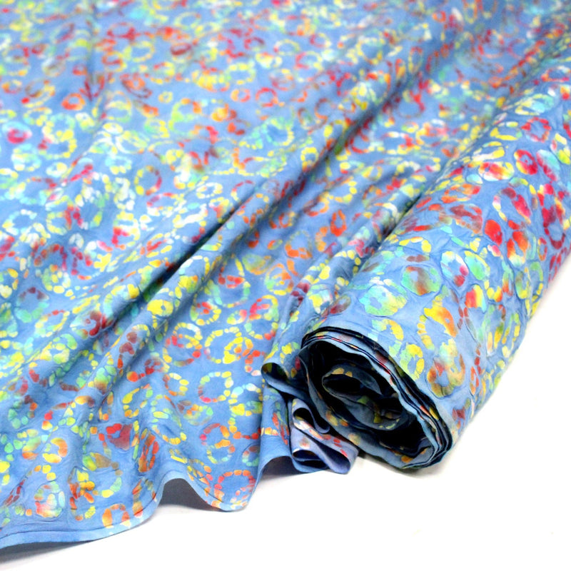 Tissu coton block print bleu aux cercles de pois multicolores - MADE IN INDIA - TissusPapi.com