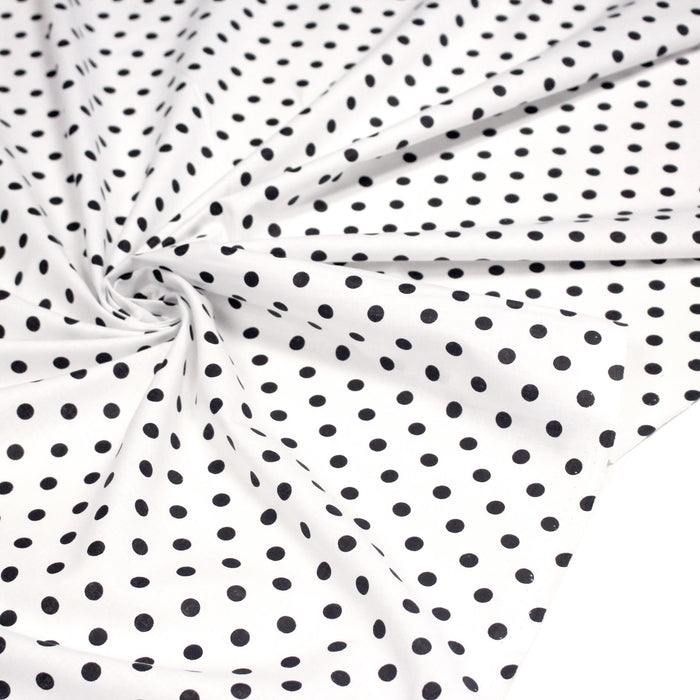 Tissu coton blanc à pois noirs 6mm POLKA DOT - OEKO-TEX