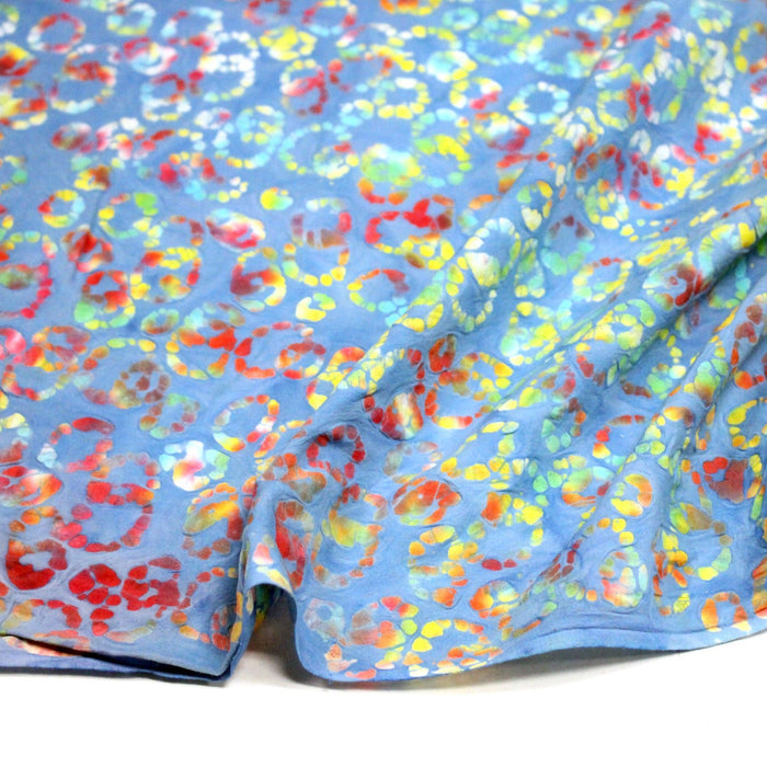 Tissu coton block print bleu aux cercles de pois multicolores - MADE IN INDIA - TissusPapi.com