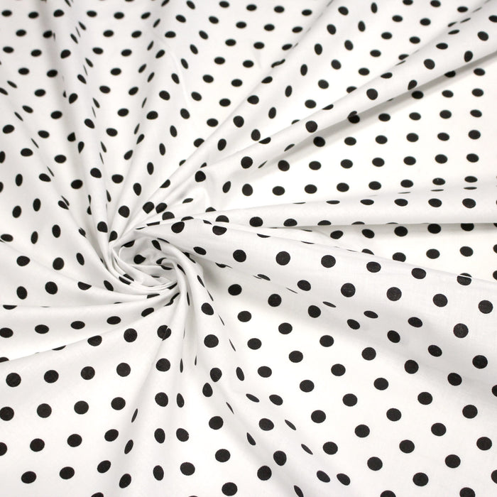 Tissu coton blanc à pois noirs 6mm POLKA DOT - OEKO-TEX