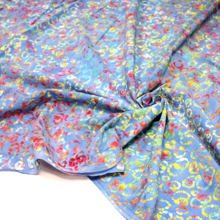 Tissu coton block print bleu aux cercles de pois multicolores - MADE IN INDIA - TissusPapi.com