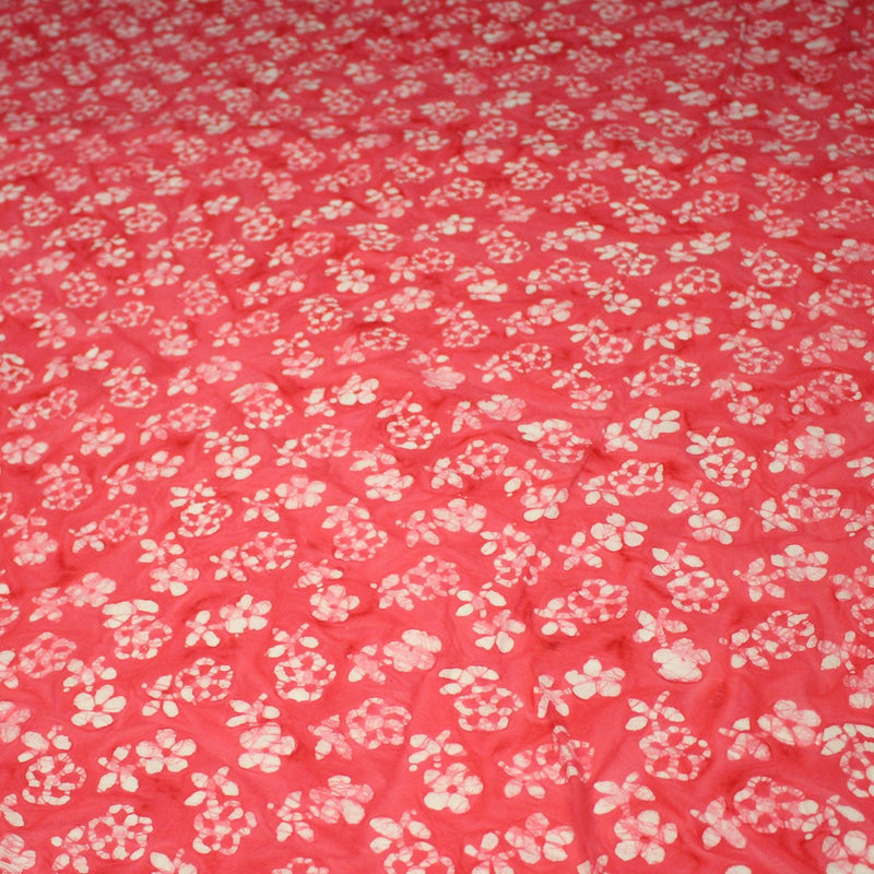 Tissu coton block print rouge fraise aux fleurs blanches - MADE IN INDIA - TissusPapi.com