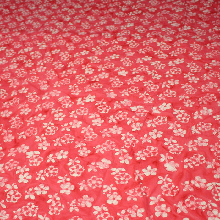 Tissu coton block print rouge fraise aux fleurs blanches - MADE IN INDIA