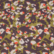 Tissu viscose fluide au feuillage abstrait vert & violet, taches écrues et oranges - OEKO-TEX STANDARD 100 - TissusPapi.com