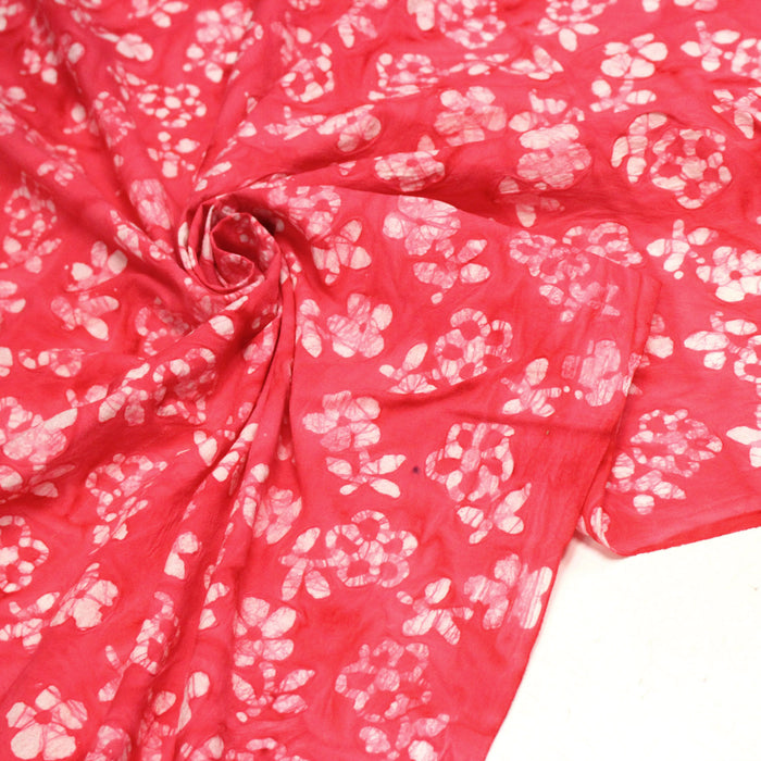 Tissu coton block print rouge fraise aux fleurs blanches - MADE IN INDIA