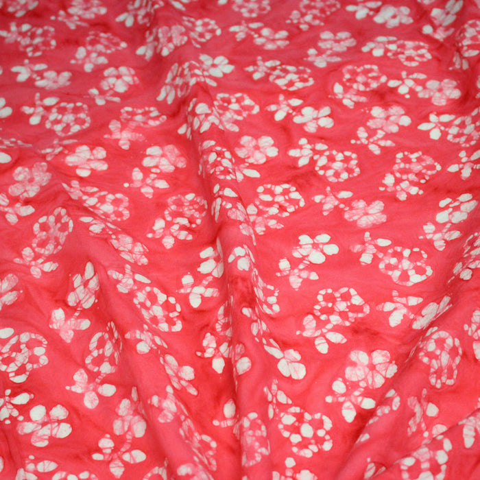Tissu coton block print rouge fraise aux fleurs blanches - MADE IN INDIA