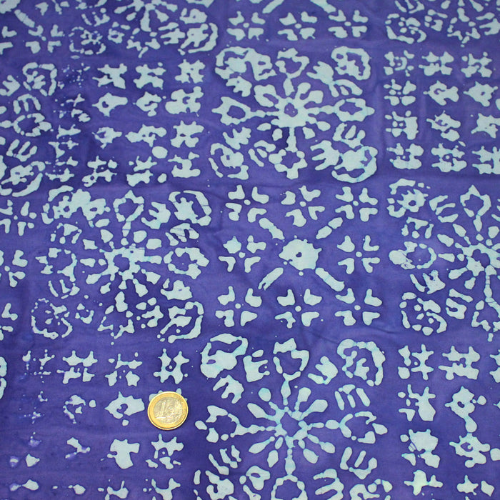 Tissu coton block print bleu roi aux signes et dessins bleu ciel - MADE IN INDIA