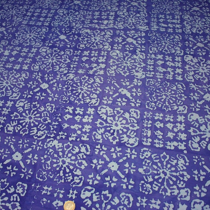 Tissu coton block print bleu roi aux signes et dessins bleu ciel - MADE IN INDIA