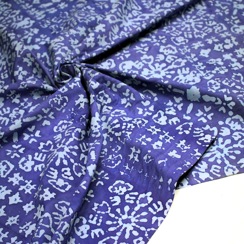 Tissu coton block print bleu roi aux signes et dessins bleu ciel - MADE IN INDIA - TissusPapi.com