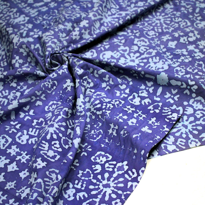 Tissu coton block print bleu roi aux signes et dessins bleu ciel - MADE IN INDIA