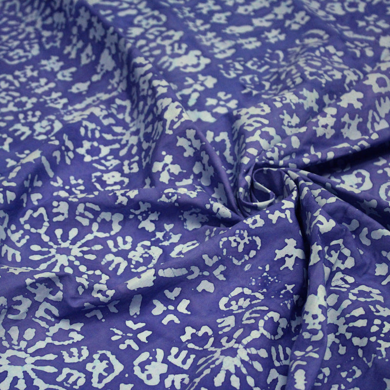 Tissu coton block print bleu roi aux signes et dessins bleu ciel - MADE IN INDIA - TissusPapi.com
