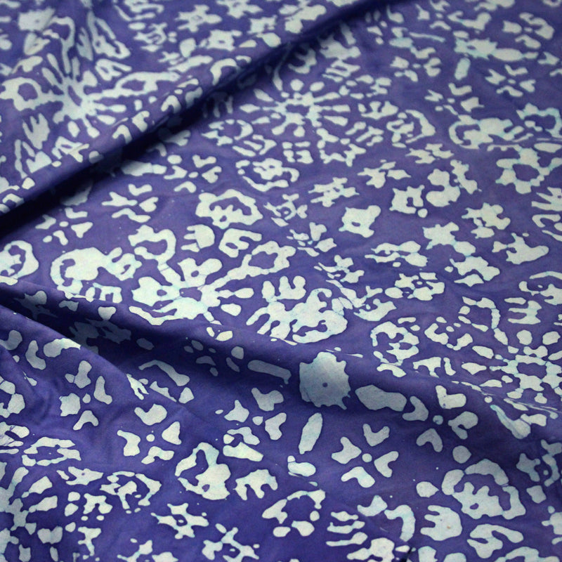 Tissu coton block print bleu roi aux signes et dessins bleu ciel - MADE IN INDIA - TissusPapi.com