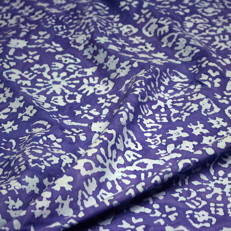 Tissu coton block print bleu roi aux signes et dessins bleu ciel - MADE IN INDIA - TissusPapi.com