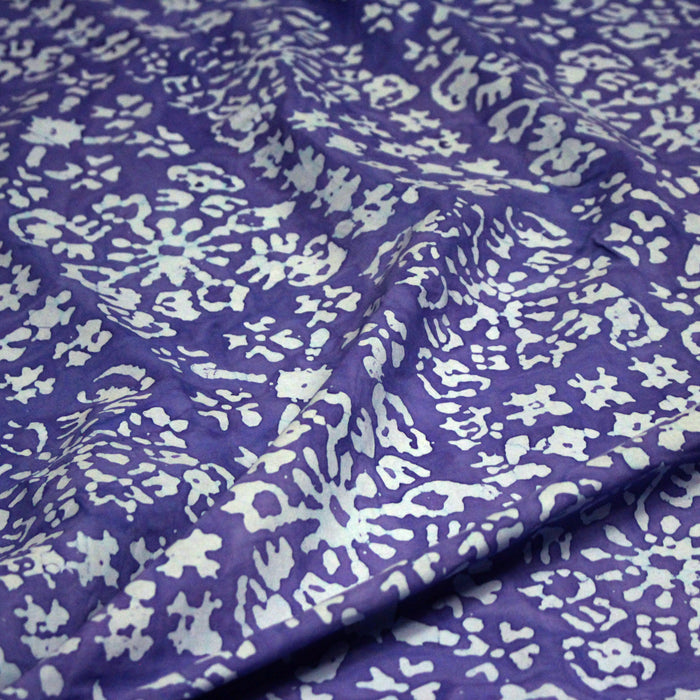 Tissu coton block print bleu roi aux signes et dessins bleu ciel - MADE IN INDIA