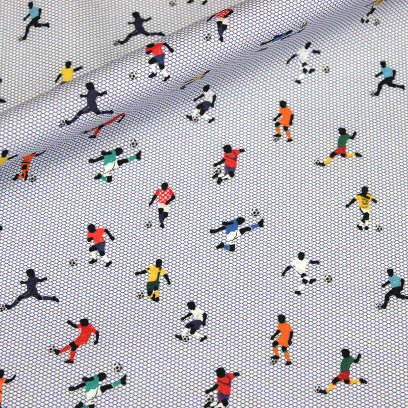 Tissu cotonnade enfant FOOT EN FOLIE – Footballeurs multicolores