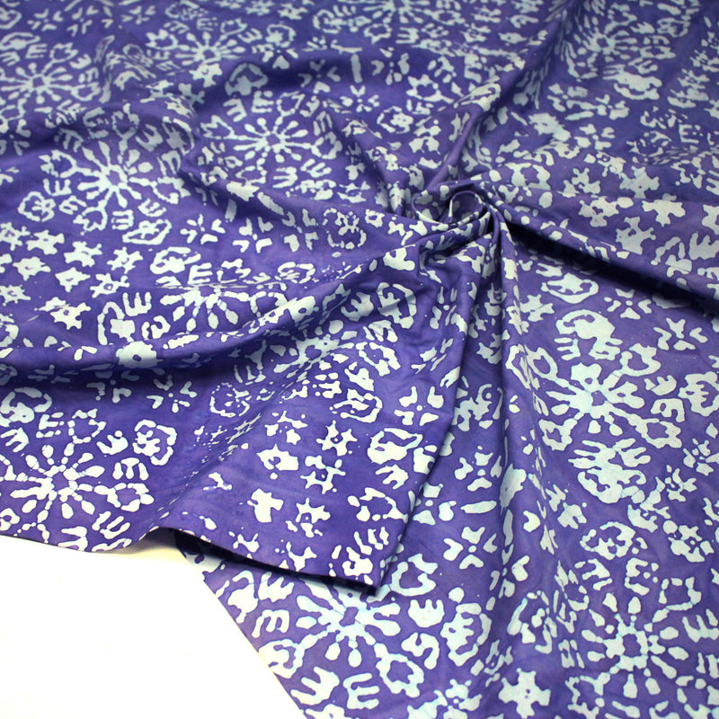 Tissu coton block print bleu roi aux signes et dessins bleu ciel - MADE IN INDIA - TissusPapi.com