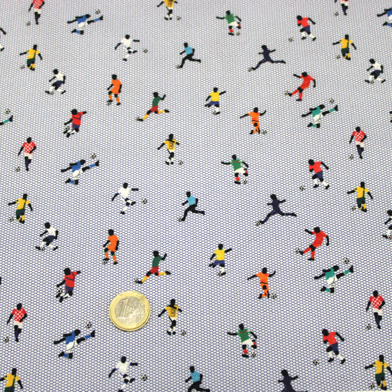 Tissu cotonnade enfant FOOT EN FOLIE – Footballeurs multicolores