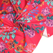 Tissu gabardine coton imprimée motif fleuri, fond fuchsia - OEKO - TEX - STUDIO ALBERTUS - TissusPapi.com