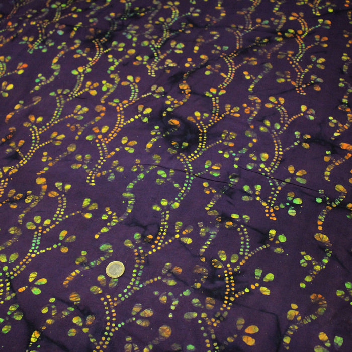 Tissu coton block print violet aux fleurs et pois multicolores - MADE IN INDIA - TissusPapi.com
