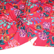 Tissu gabardine coton imprimée motif fleuri, fond fuchsia - OEKO - TEX - STUDIO ALBERTUS - TissusPapi.com