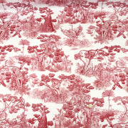 Tissu Toile de Jouy moderne rouge, forêt tropicale, singes et léopards - COLLECTION ANIMALIA, par la maison Thevenon - TissusPapi.com