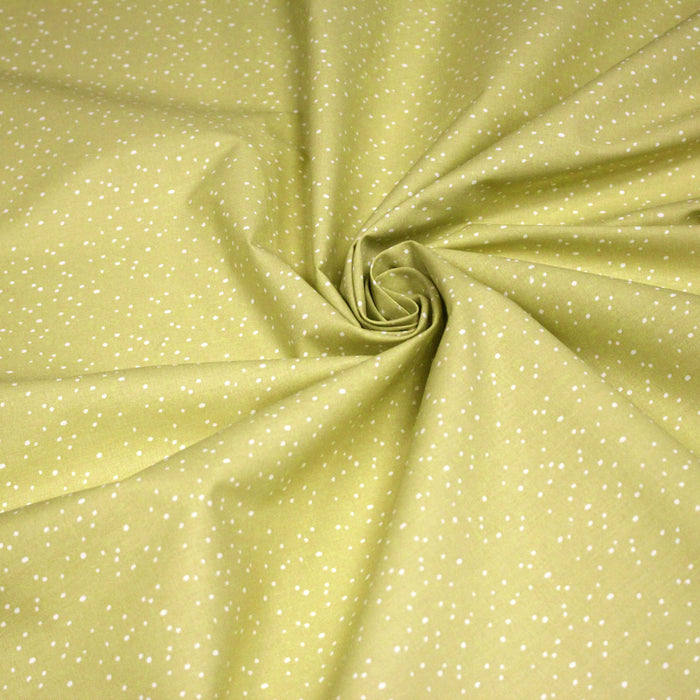 Tissu de coton vert caca d'oie aux pois blancs - OEKO-TEX