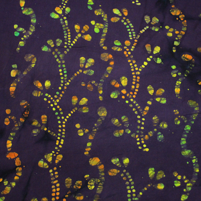 Tissu coton block print violet aux fleurs et pois multicolores - MADE IN INDIA - TissusPapi.com